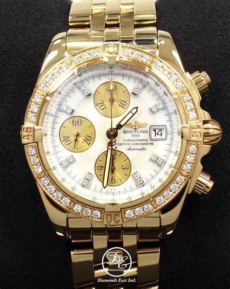 18k yellow gold breitling 500m chronomat chronograph|breitling chronomat diamond bezel.